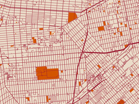 City map of East Flatbush, New York &ndash; cream and burgundy map
