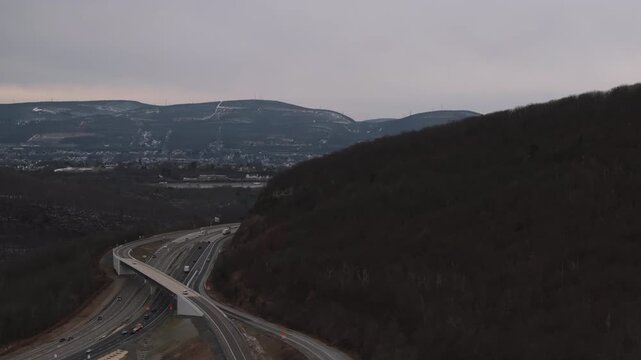 Aerial view of a highway entering Scranton, Pennsylvania