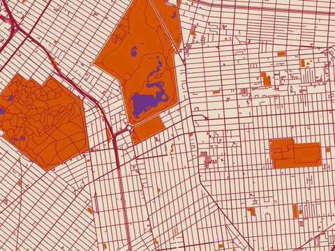 Minimal city map of Flatbush, New York with burgundy linework on cream