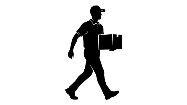 Delivery Man Silhouette Icon - Courier Walking with Package Vector Illustration | Shipping and Logistics Service Worker