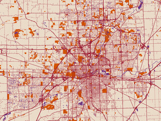 Obraz premium City map of Fort Wayne, Indiana – warm boho color palette