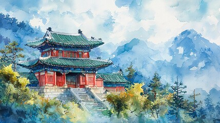 Obraz premium Chinese classical architecture on the mountaintop