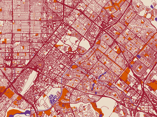 Obraz premium Urban map poster of Irvine, California – burgundy linework on cream