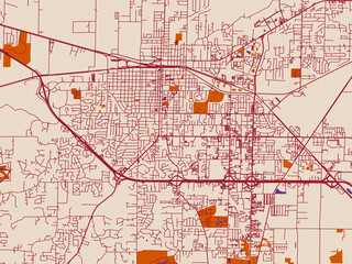 Fototapeta premium Urban map poster of Jonesboro, Arkansas – warm boho color palette