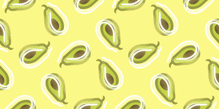 avocado seamless pattern. hand drawn avocado pattern seamless fresh avocados pattern. suitable for food packaging, textile, wrapping paper vector illustration on a white background.