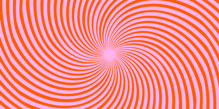 Optical illusion background. Red and pink abstract distorted wavy lines surface. Radial waves poster design. Trippy sunburst illusion wallpaper. Vector spinning hypnotic illustration