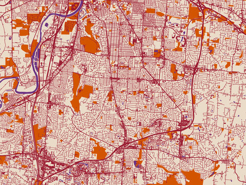Street map of Kettering, Ohio in warm boho color palette
