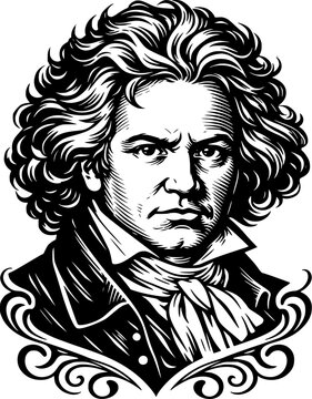 ludwig van beethoven, classical composer portrait in vintage baroque engraving style