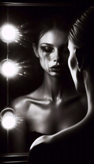 A tired face in the mirror after the show, Ai generated image