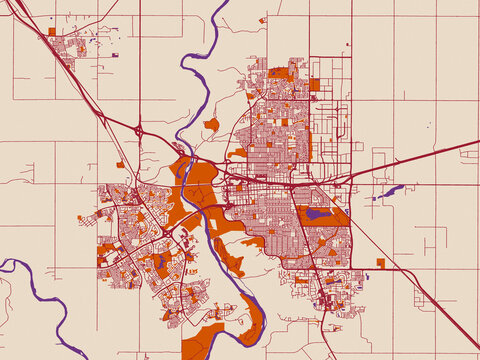 Urban map background of Lethbridge, Alberta