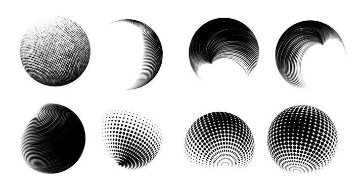 Contemporary set of halftone rounded 3d figures
