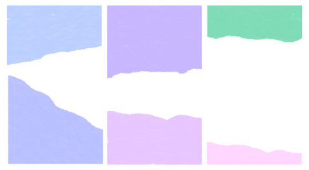 Soft pastel torn paper shapes featuring light blue, purple, and mint tones, ideal for modern collages, scrapbooking, social media templates, branding backgrounds, greeting cards, and clean Design.