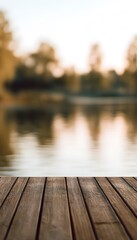 Fototapeta premium Serene lakeside pier view tranquil waters warm light peaceful escape commercial stock photo landscape