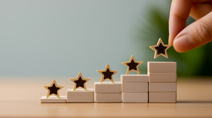 顧客レビューの改善を示す星マーク 評価アップのコンセプト素材