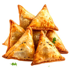 Indian Vegan Punjabi samosa snack on white and Transparent Background