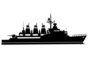 Obraz premium Military warship,battleship Black silhouette vector