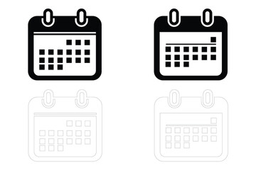 Black and white calendar icons on white background