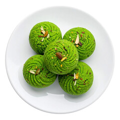 Kaju katli top view on a white plate Isolated on transparent background