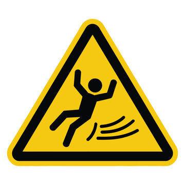 Slippery floor warning sign with falling person symbol, hazard safety icon for caution notice, workplace risk prevention and accident alert