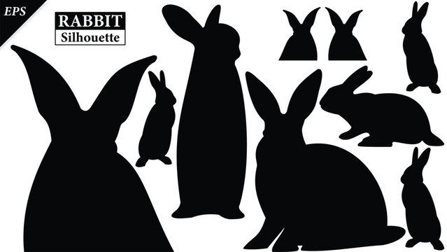 Set of rabbits silhouette isolated on white background, Beautiful rabbit logo icon vector design, standing, rabbits silhouette vector illustration, animal Black rabbits Silhouette logo, logo designs