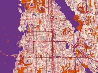 Urban map poster of Palm Harbor, Florida &ndash; warm boho color palette