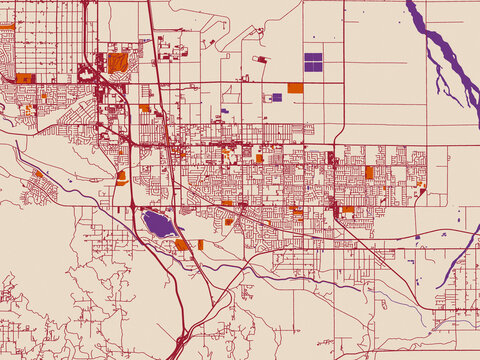 City map of Palmdale, California &ndash; warm boho color palette