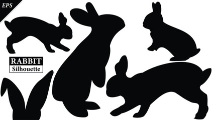 Obraz premium Set of rabbits silhouette isolated on white background, Beautiful rabbit logo icon vector design, standing, rabbits silhouette vector illustration, animal Black rabbits Silhouette logo, logo designs