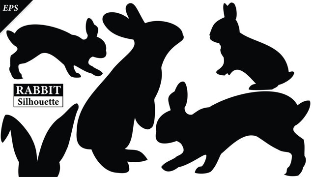 Set of rabbits silhouette isolated on white background, Beautiful rabbit logo icon vector design, standing, rabbits silhouette vector illustration, animal Black rabbits Silhouette logo, logo designs