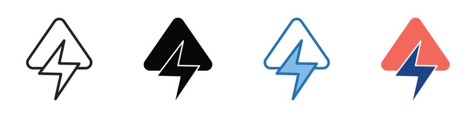Obraz premium Essential electric warning icons lightning bolt in triangle. Perfect for signaling power, danger, and critical alerts in digital designs