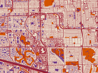 Obraz premium Street network map of Plantation, Florida, cream and burgundy map