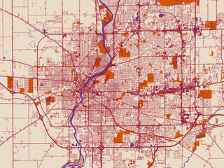 Fototapeta premium City layout poster — Rockford, Illinois – terracotta and violet accents
