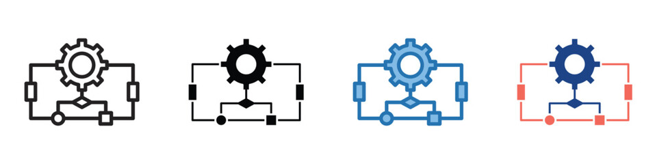 Obraz premium Technical System Configuration and Automation Process Icons Representing Integrated Engineering Concepts with Gears and Electrical Circuitry for Digital Solutions
