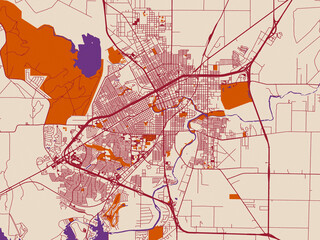 Naklejka premium Street network map of San Angelo, Texas, warm boho color palette