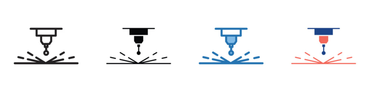 Precision laser cutting and engraving technology icons illustrating modern industrial manufacturing, material processing, and digital fabrication concepts