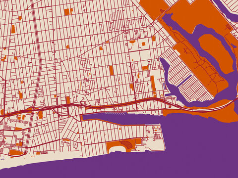 City layout poster &mdash; Sheepshead Bay, New York &ndash; warm boho color palette