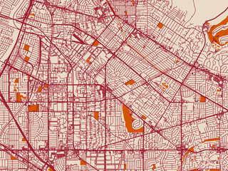 Obraz premium City map of South Whittier, California – burgundy linework on cream