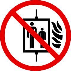 No elevator sign with fire symbol prohibition of using elevator during fire safety warning icon for building evacuation isolated on white background © Ghaffar.Arts