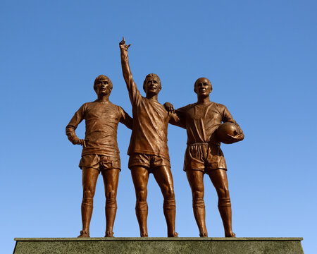 Manchester United Holy Trinity statue outside the clubs Old Trafford stadium. September 9, 2025, Manchester, United Kingdom