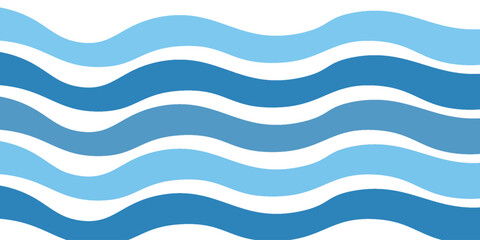 Simple seamless pattern with abstract ocean waves in blue tones on white background. Ideal for kids decor, summer textiles, marine designs, and beach-themed products