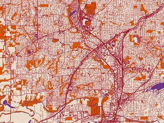 Fototapeta premium City map of Tigard, Oregon – warm boho color palette