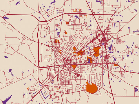 Simplified city layout of Thomasville, Georgia