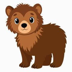 Fluffy bear cub standing full body. Cute brown teddy bear. Isolated vector illustration on white background.