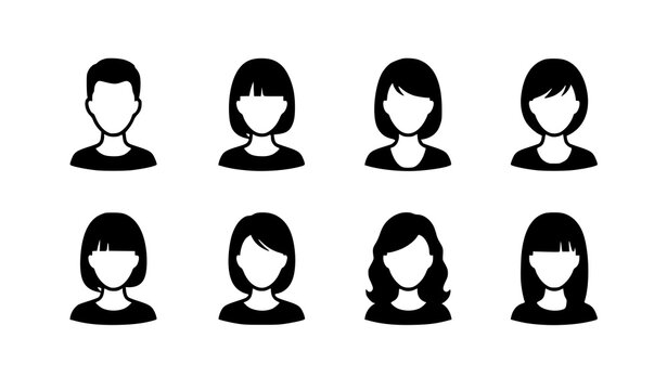 Silhouette avatar headshot icon set of male and female people profiles vector
