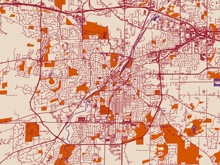 Obraz premium Minimal city map of Waukesha, Wisconsin with burgundy linework on cream