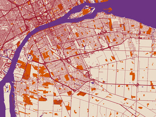 Naklejka premium City layout poster — Windsor, Ontario – terracotta and violet accents
