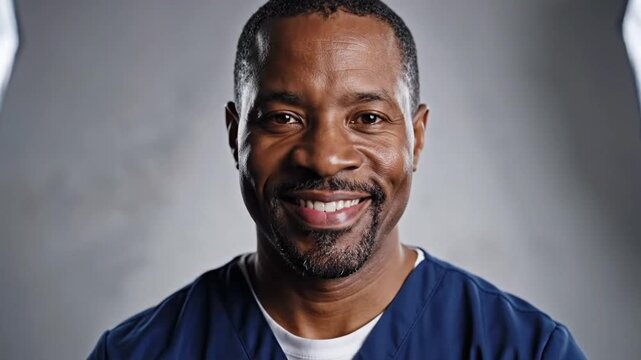 Smiling male healthcare professional in scrubs