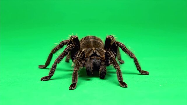 Large Hairy Tarantula Spider on a Green Screen Background.