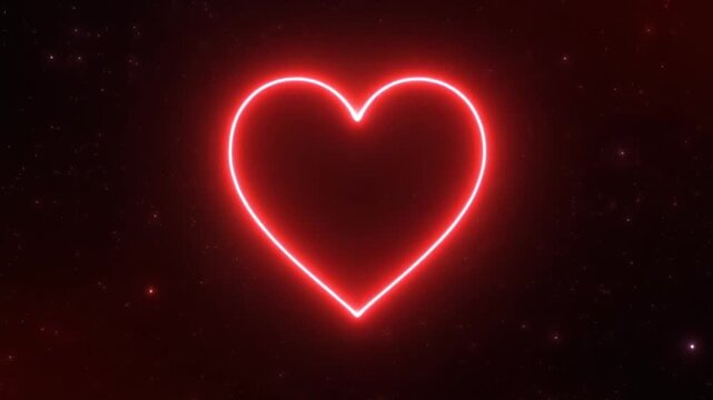 Glowing red heart shape on dark cosmic background