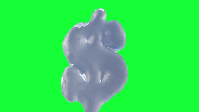 Liquid Dollar Sign on Green Screen

3D rendering of a breathing fluid dollar symbol gently pulsing and moving on green screen.

