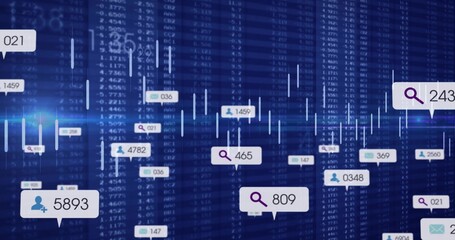 Showing central cluster streaming on analytics dashboard with search user mail icons and price bars